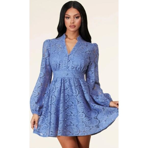 NWT Latiste Womens Lavender Blue Dress Crochet Lace Long Sleeve Mini Dress 2X - Picture 1 of 8